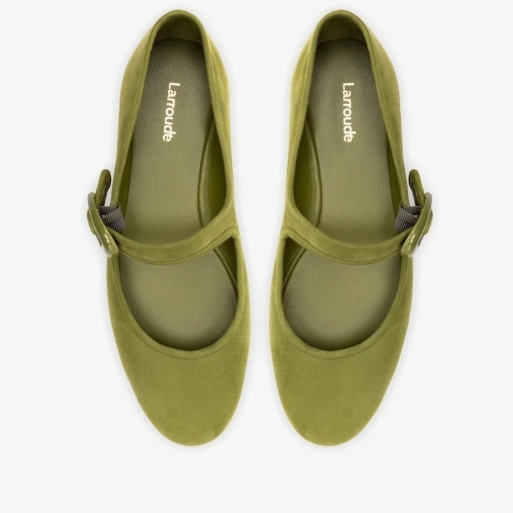 💚🔹️LARROUDE🔹️ Handmade In Brazil Suede Seaweed  Verona Ballet Flats - Picture 7 of 7